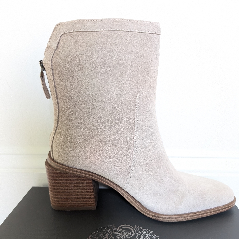 Vince Camuto Water-Repellent Suede Mid-Shaft Boots Kortimy Almond Beige 6.5W